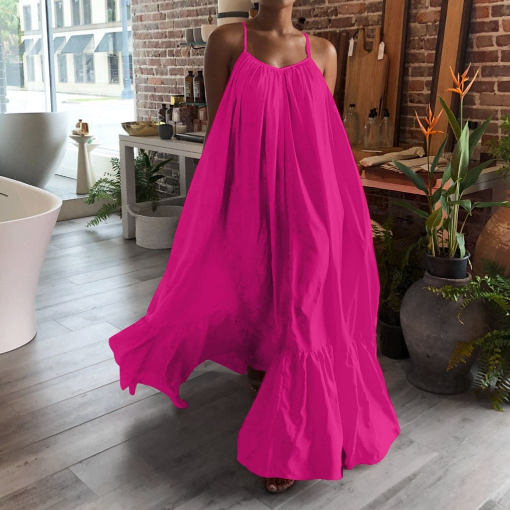 Camisole Oversized Maxi Dresses Casual Spaghetti Strap Backless Floor-length Robe