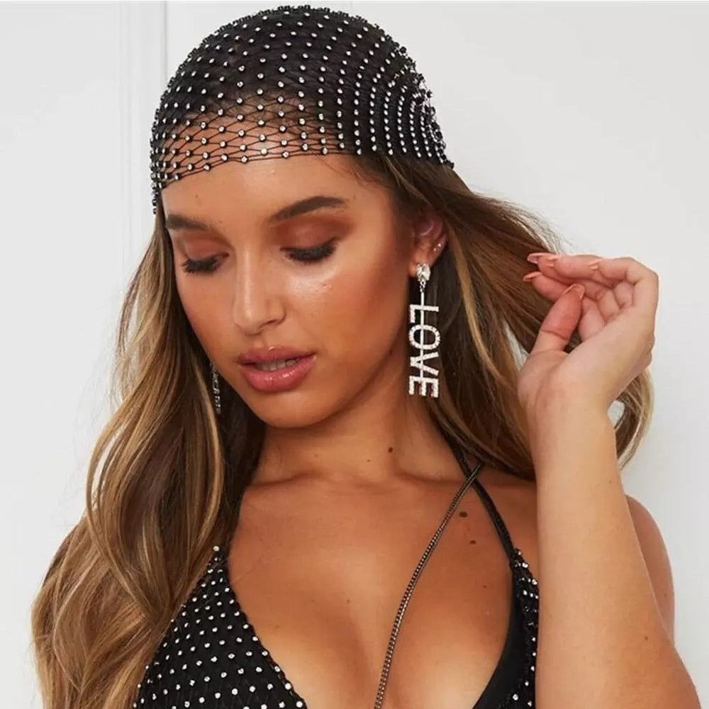 Mesh Rhinestone Head Scarf Headwraps for Women Bling Crystal - acfitpro