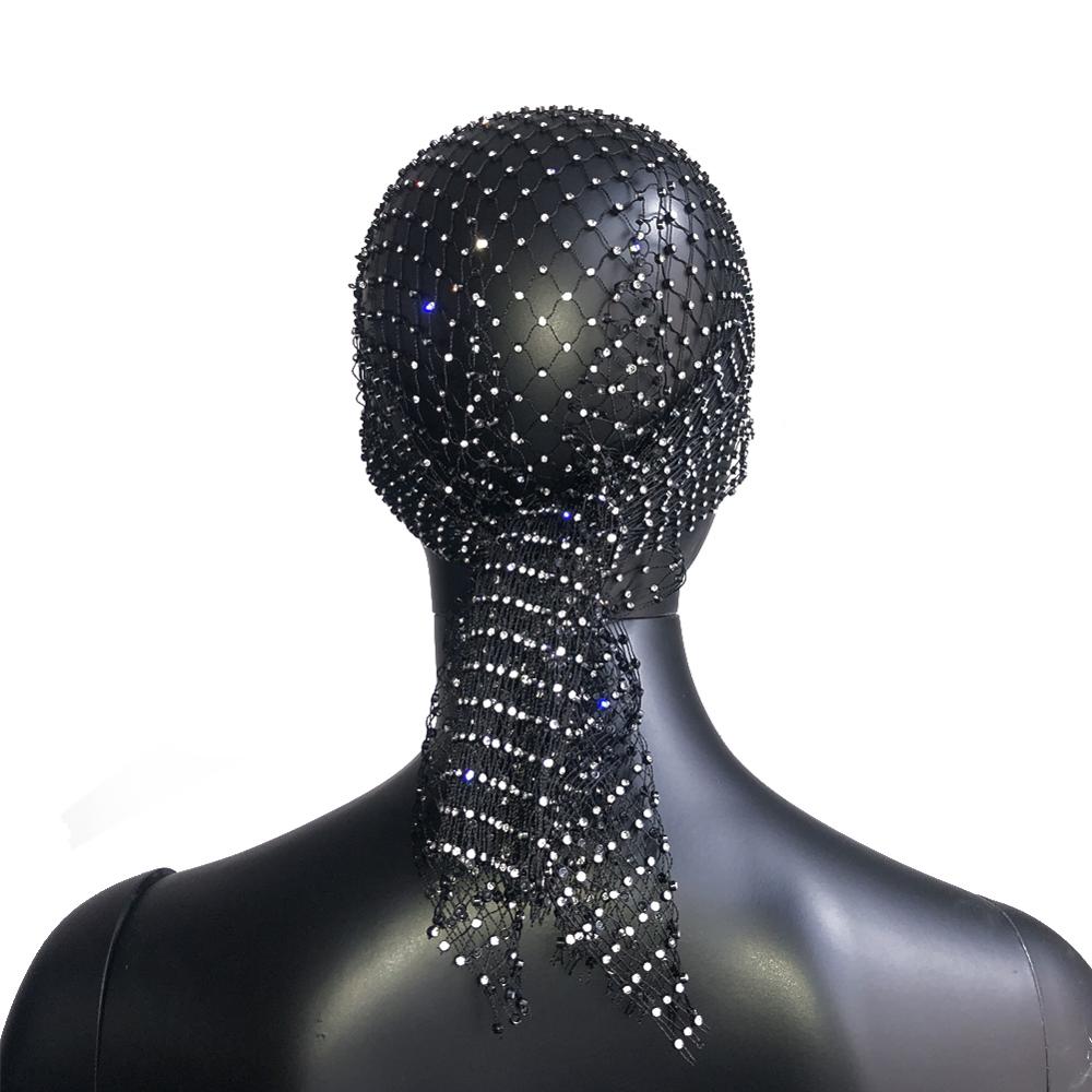 Crystal Net Head Wrap Scarf  Mesh,  Bling Rhinestone Headpiece Turban - acfitpro