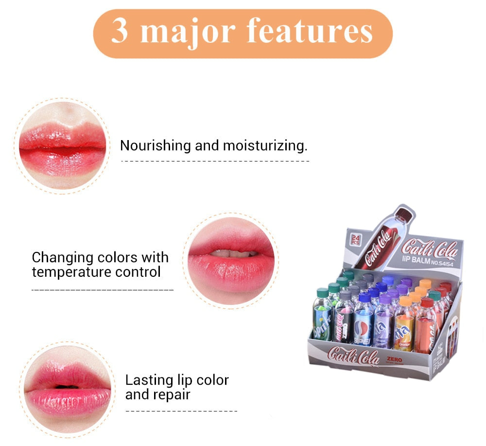 24pcs/pack Cute Balm Moiusturizing Lip Balm Beauty Makeup Lip Gloss Moist Smooth Lips Care 6 Different Flavor Kawaii Lip Bomb - acfitpro