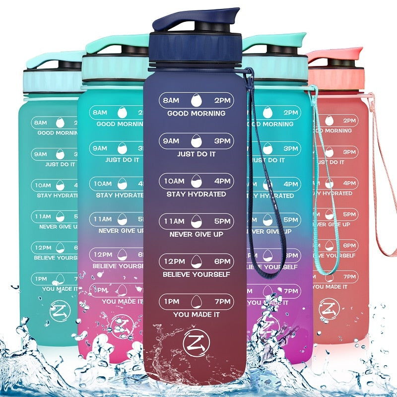 32oz Motivational Water Bottle with Time Marker,Leakproof BPA Free - acfitpro