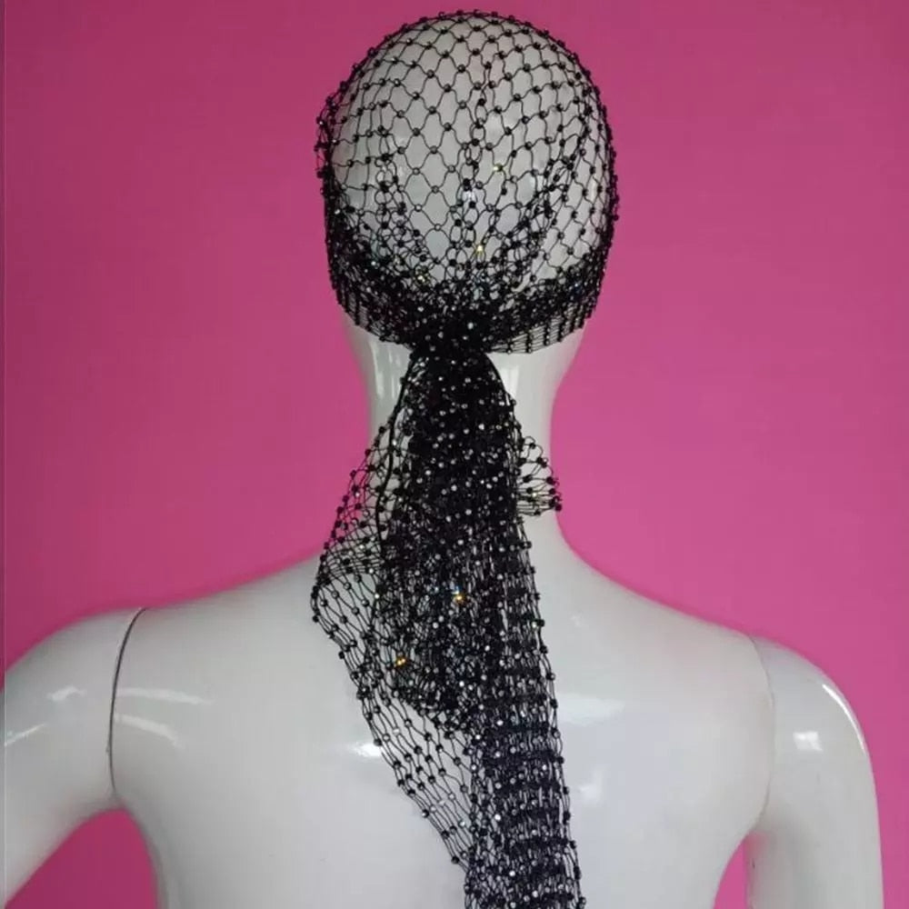 Mesh Rhinestone Head Scarf Headwraps for Women Bling Crystal - acfitpro