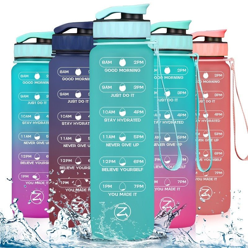 32oz Motivational Water Bottle with Time Marker,Leakproof BPA Free - acfitpro