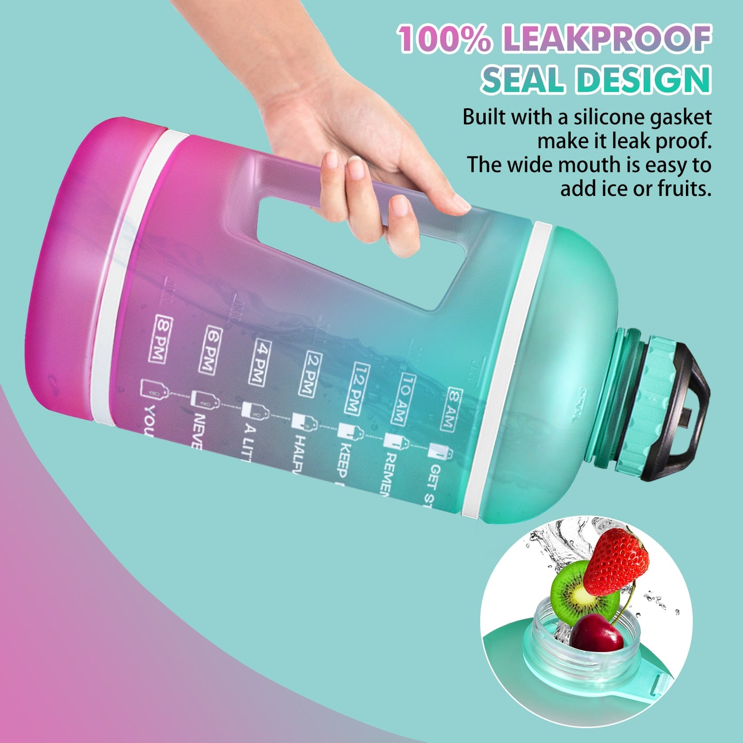 2.2/3.78L Gallon Time Marker &amp; Motivational Water Jug BPA Free Leakproof - acfitpro