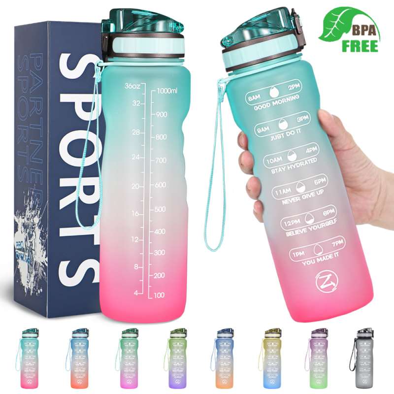 32oz Motivational Water Bottle with Time Marker,Leakproof BPA Free - acfitpro