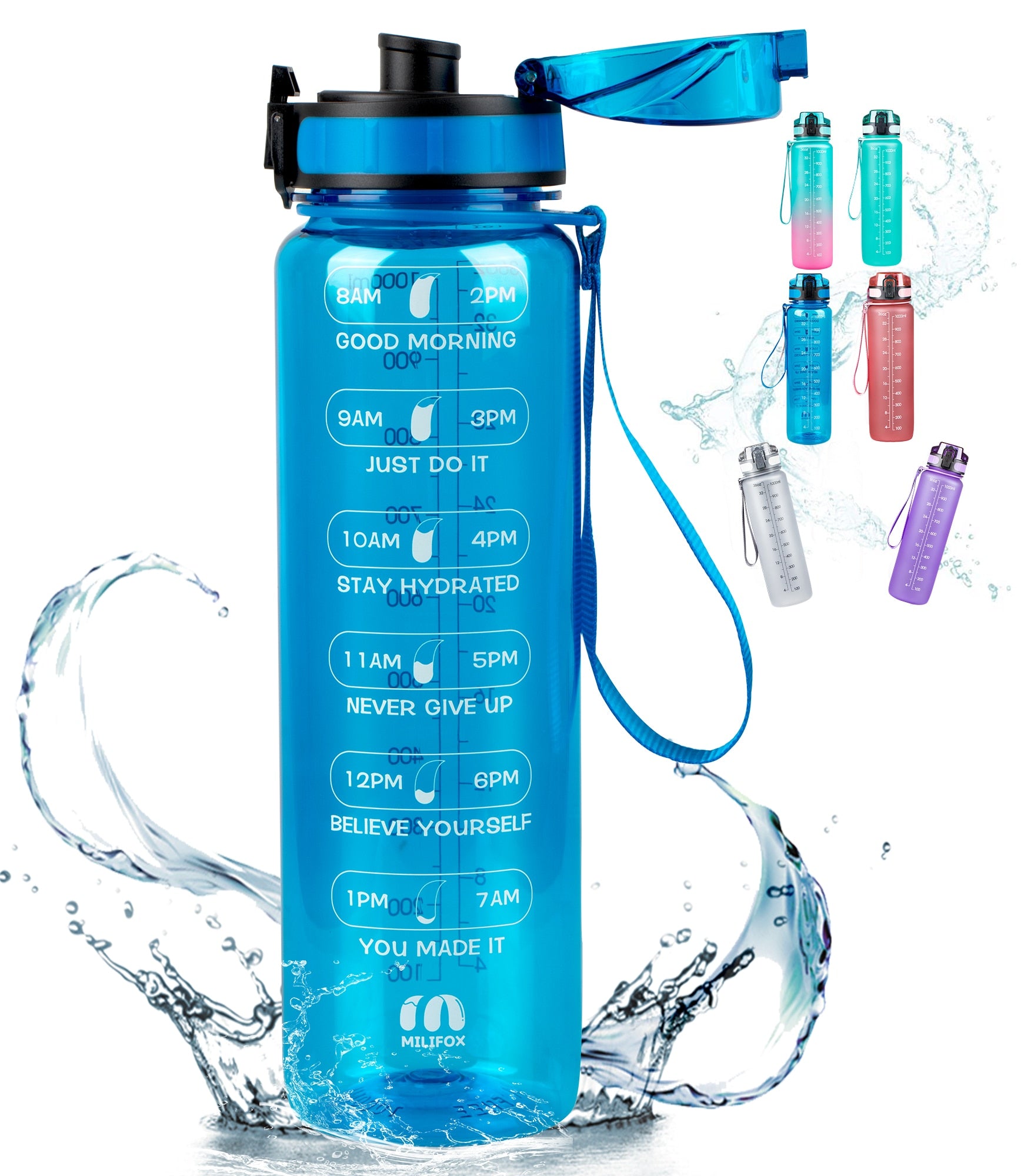 32oz Motivational Water Bottle with Time Marker,Leakproof BPA Free - acfitpro