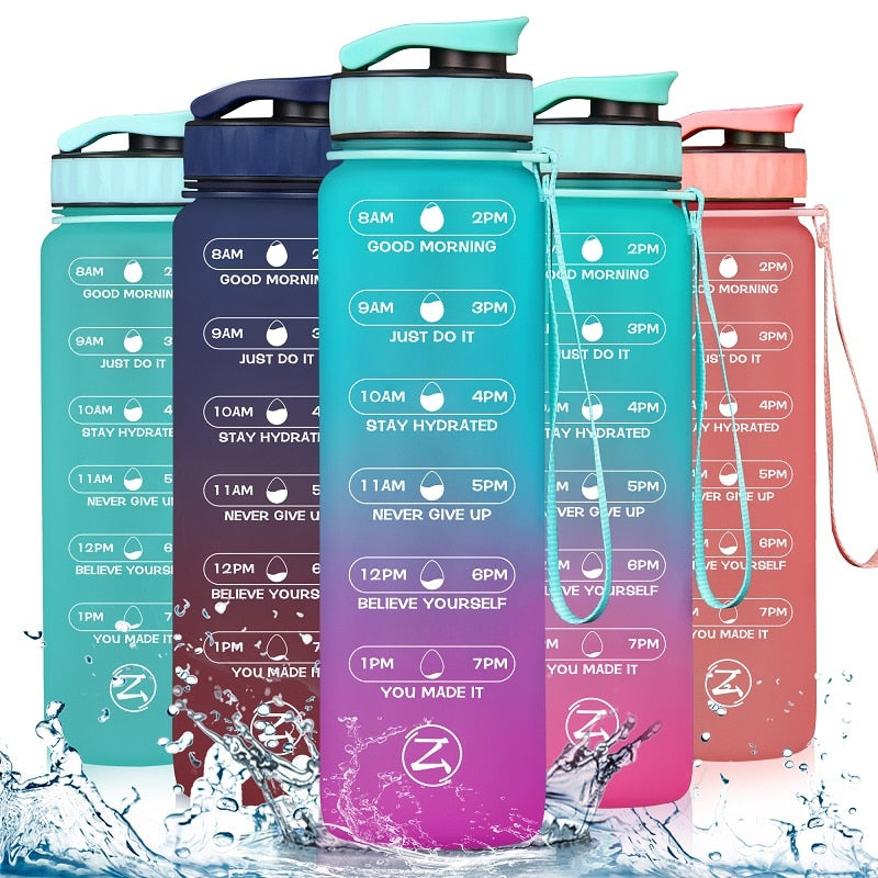 32oz Motivational Water Bottle with Time Marker,Leakproof BPA Free - acfitpro