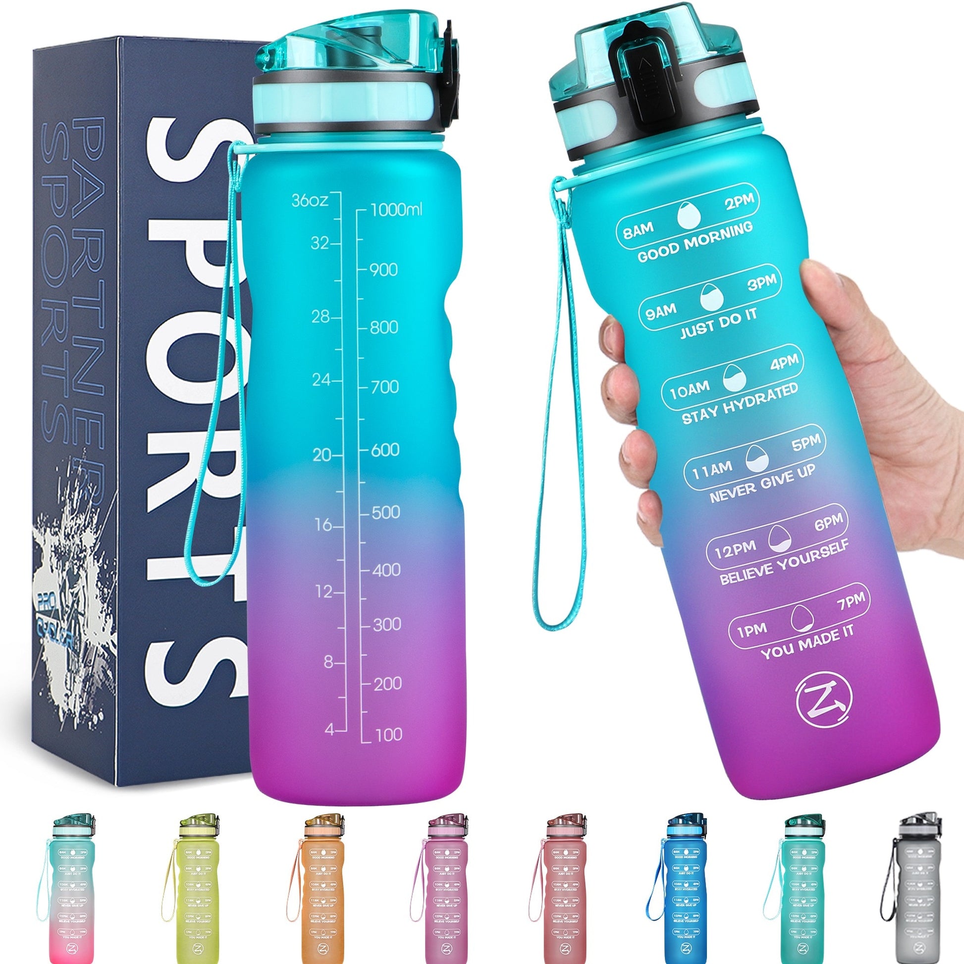 32oz Motivational Water Bottle with Time Marker,Leakproof BPA Free - acfitpro