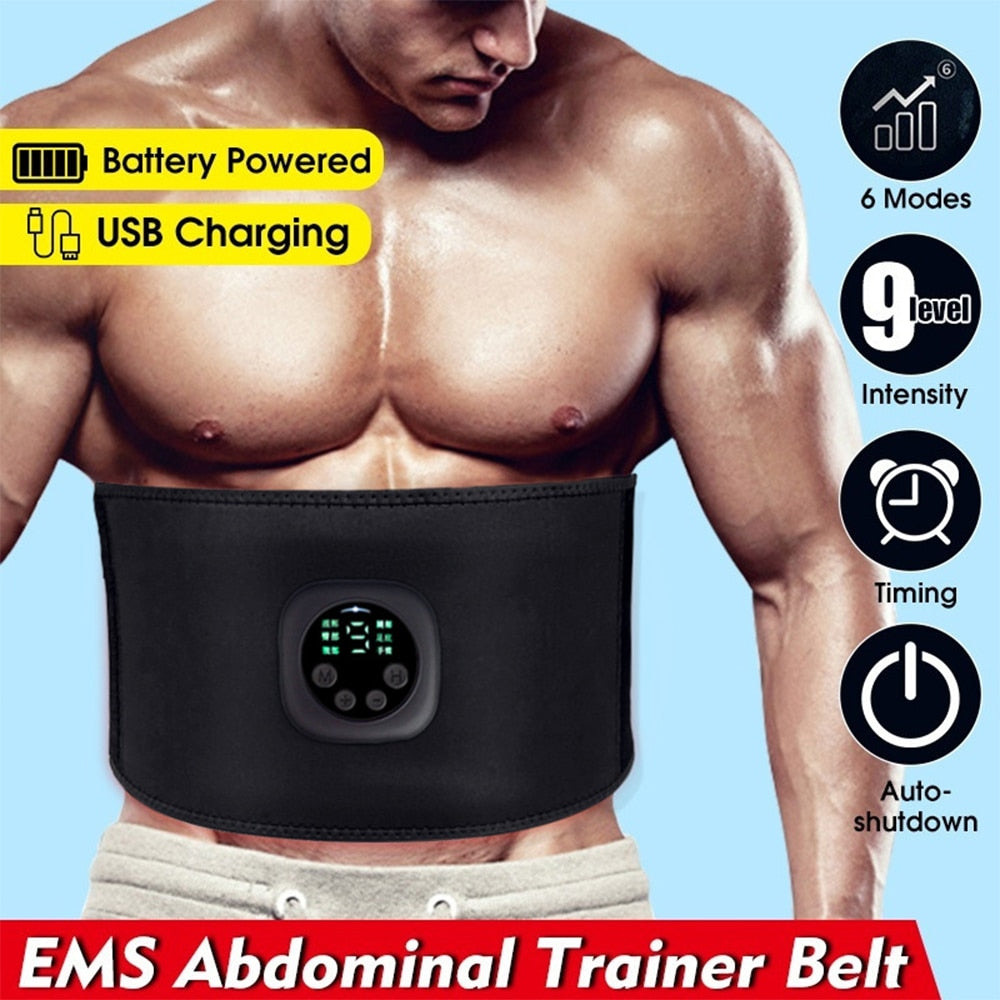 Intelligent Unisex USB Rechargeable EMS Fitness Trainer Belt LED Display Electrical Muscle Stimulator - acfitpro