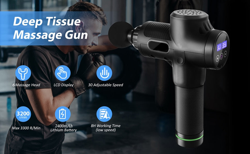 Deep Tissue Massage Gun Eletric Neck Massager 30 Speeds Pain Relief Pistol Muscle Fascial Gun - acfitpro