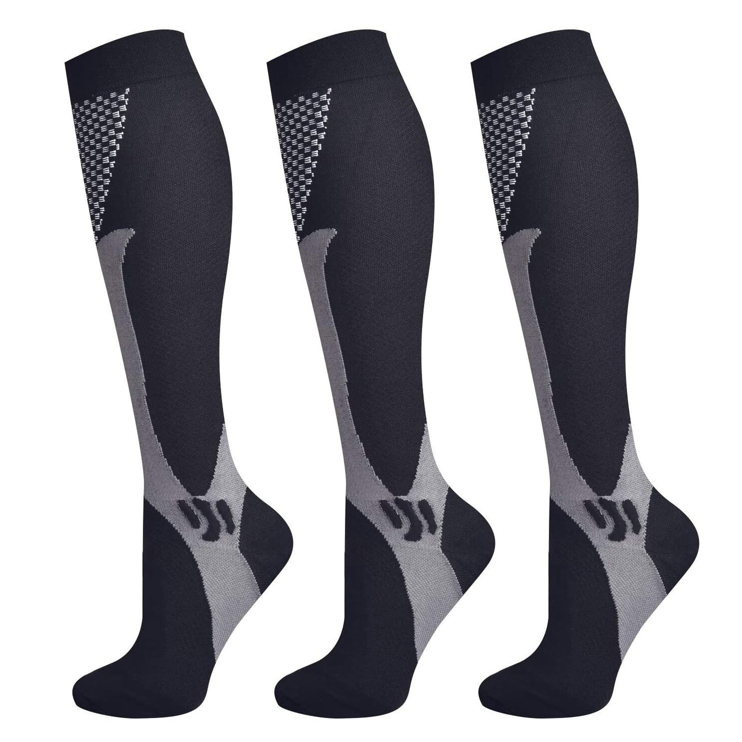 3 Pairs Compression Socks for Women or Men 20-30 mmHg Comfortable Athletic