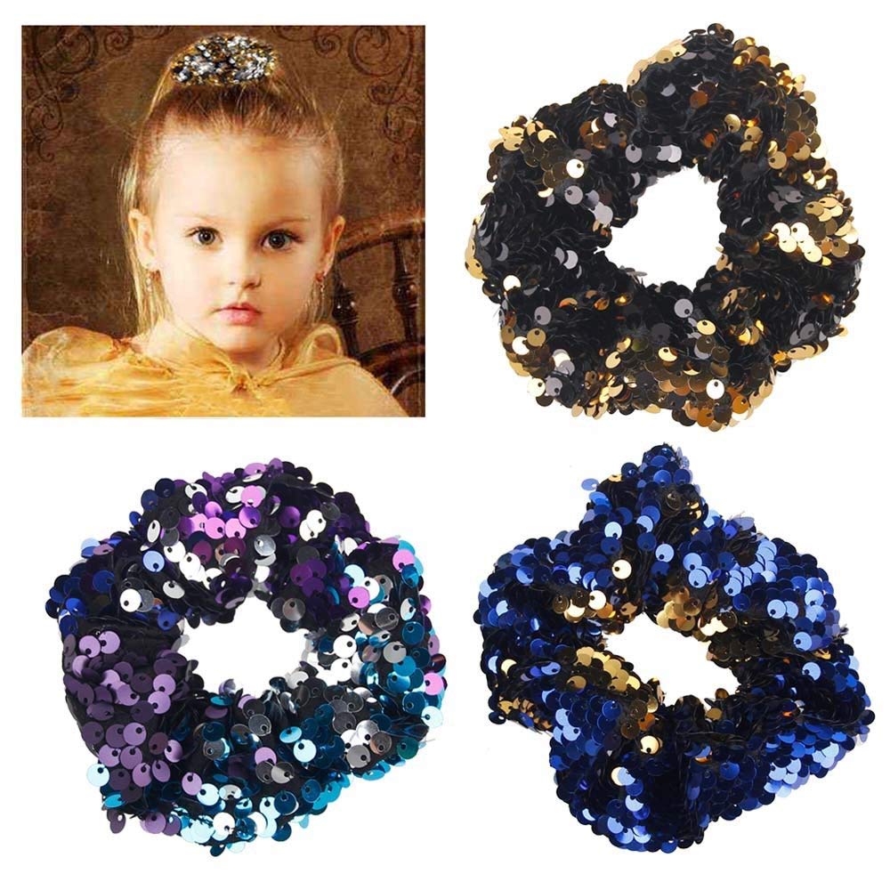 12 Colors Sparkly Sequins Mermaid Elastic Hair Bands Scrunchy Hair Ties Ropes Scrunchie for Women or Girls Hair Accessories - acfitpro