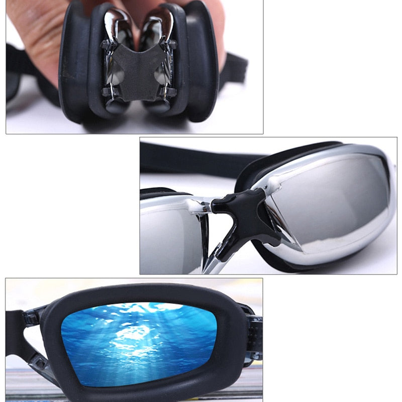 Adults Waterproof Swimming Glasses Adjustable Band Diving Silicone UV Protection Electroplate Anti-fog Men Women Swimming Goggle - acfitpro