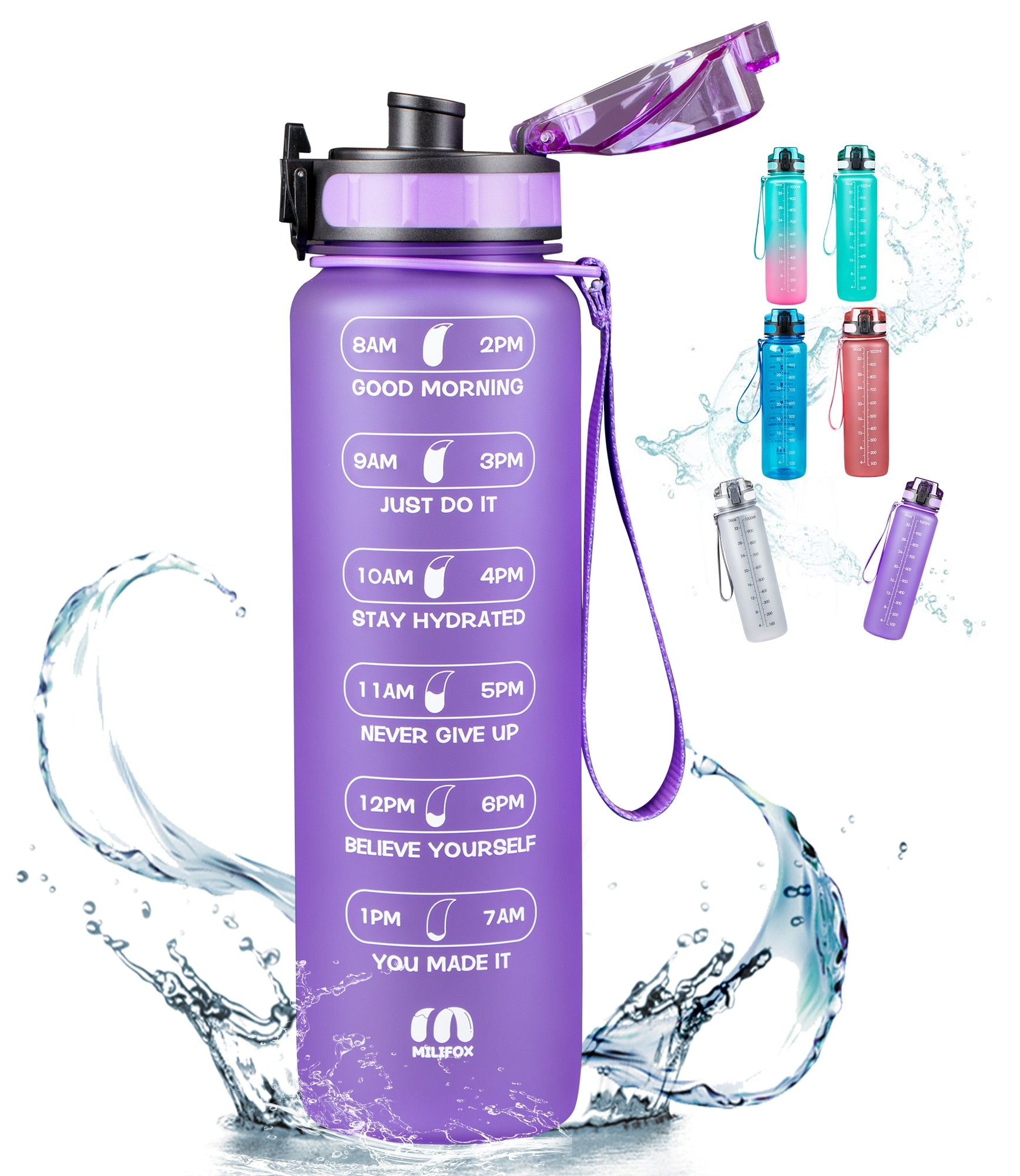 32oz Motivational Water Bottle with Time Marker,Leakproof BPA Free - acfitpro