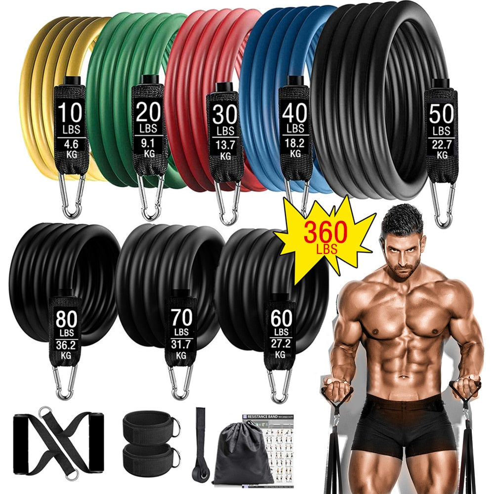 360LBS Fitness Resistance Loop Bands Set Exercise Equipment for Home Bodybuilding - acfitpro