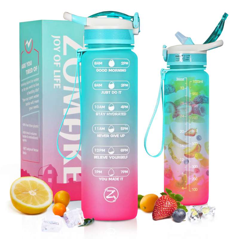 32oz Motivational Water Bottle with Time Marker,Leakproof BPA Free - acfitpro