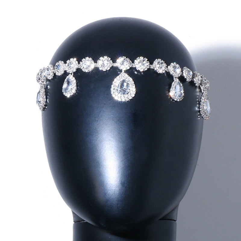 Water Drop Pendant Head Chain Jewelry Bridal Rhinestone Headband - acfitpro