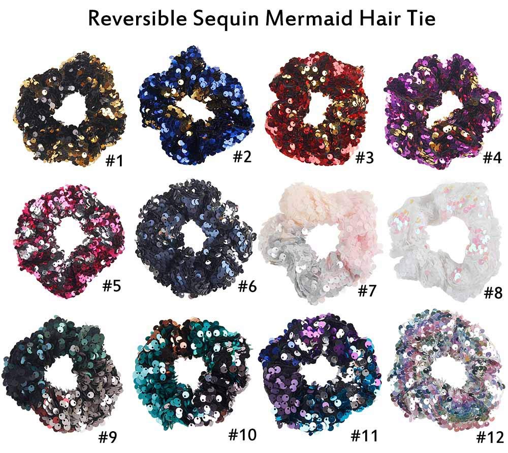 12 Colors Sparkly Sequins Mermaid Elastic Hair Bands Scrunchy Hair Ties Ropes Scrunchie for Women or Girls Hair Accessories - acfitpro