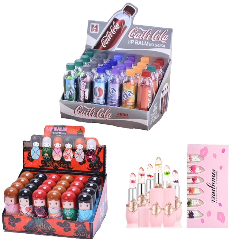 24pcs/pack Cute Balm Moiusturizing Lip Balm Beauty Makeup Lip Gloss Moist Smooth Lips Care 6 Different Flavor Kawaii Lip Bomb - acfitpro