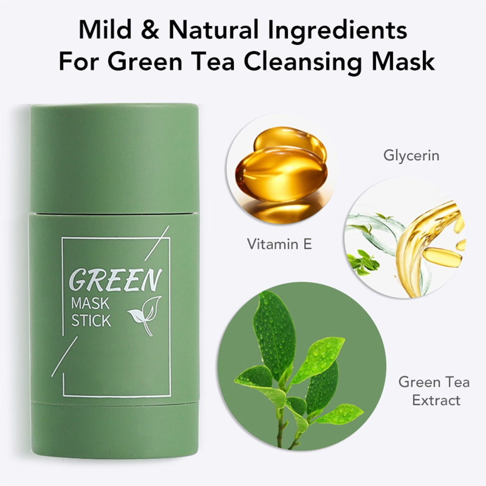 Green Tea Mask Stick Blackhead Remover Clay Face Mask Oil Control Acne Remover Pore Cleansing Purifying Detoxifying Skin Care - acfitpro