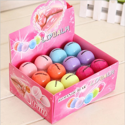 24pcs Fruit Flavor Lip Balm Cute Round Ball Pure Natural Plant Kids Baby Girls Lip Gloss Moisturizing Lip Balm Sphere - acfitpro