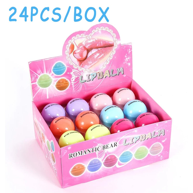 24pcs Fruit Flavor Lip Balm Cute Round Ball Pure Natural Plant Kids Baby Girls Lip Gloss Moisturizing Lip Balm Sphere - acfitpro