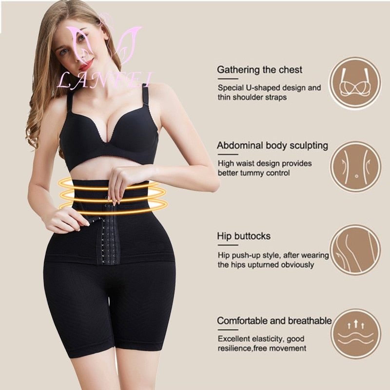 LANFEI Womens Firm Tummy Control Butt Lifter Shapewear High Waist Trainer Body Shaper Shorts Thigh Slim Girdle Panties with Hook - acfitpro