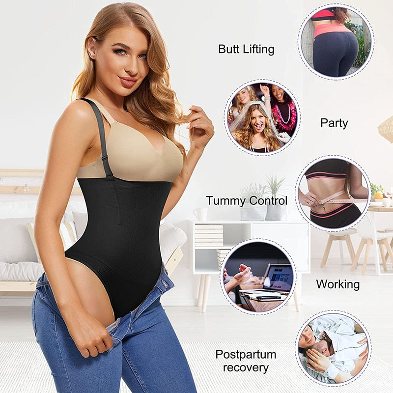 Shapewear Thong Waist Trainer Corset Open Bust Body Shaper Seamless Invisible Bodysuit Slimming Belly Underwear - acfitpro